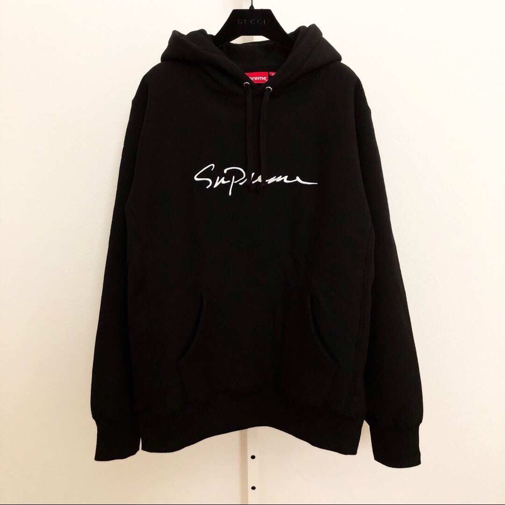 supreme classic script hooded sewatshirt black